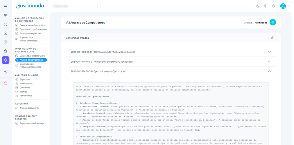 Resultados de Análisis de Competidores con Inteligencia Artificial