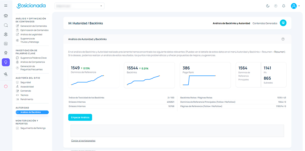 Análisis IA de autoridad y backlinks